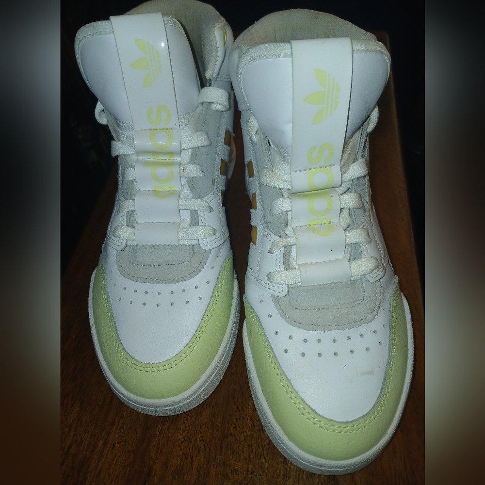 Adidas White and Green Hightops